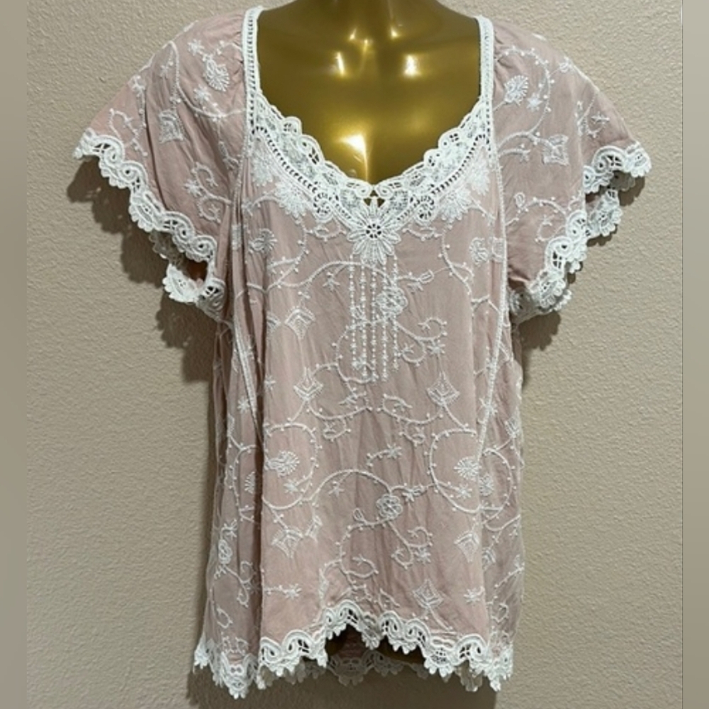 Democracy Lace Trim Blouse - Light Pink
